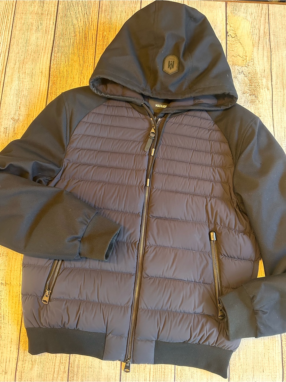 Mackage ERYK-R Down Jacket Removable Bib Hood Navy 40 - Picture 1 of 7